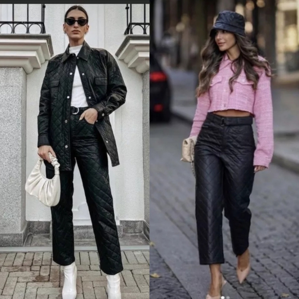 Zara Faux Leather Belted High Waist Quilted Pants 4387/223 Small Bloggers Fav